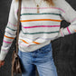 Colorful Striped Ribbed Trim Sweater