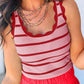 Striped Scalloped Edge U Neck Sleeveless Sweater Vest