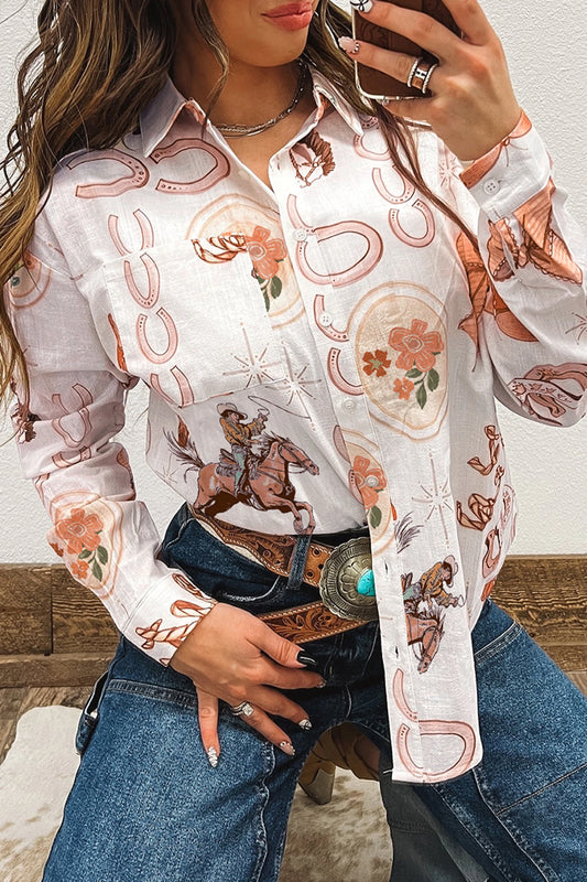Print Western Button up Shirt