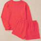 Corded Knit Long Sleeve Top and High Waist Shorts Set