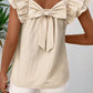 Pink Textured Bow Knot Frilled Butterfly Sleeve Blouse