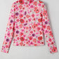 Floral Print Long Sleeve Slim Fit Mesh Top