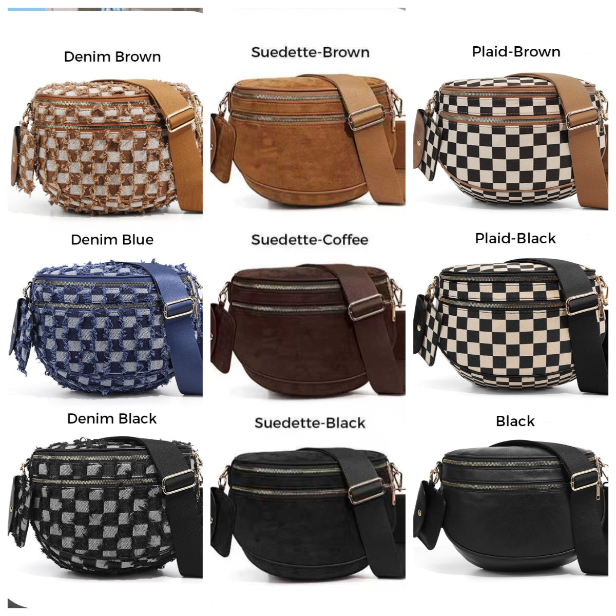 Checkered Crossbody Bag with Detachable Pouch