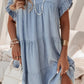 Ruffle Short Sleeve Tiered A-line Denim Dress