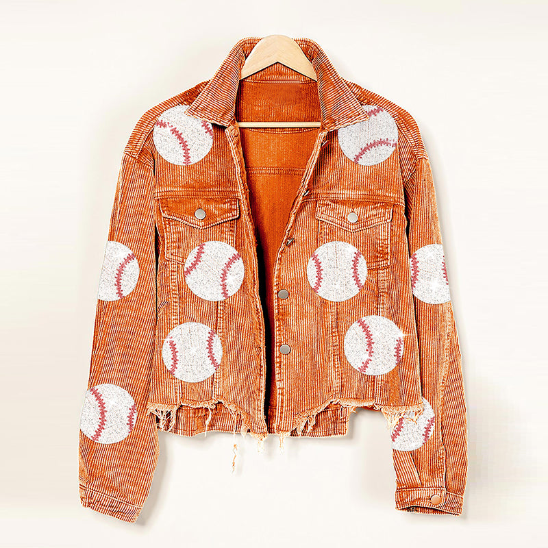 Sequins Baseball Corduroy Jacket