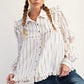 Women's Ruffled Long-sleeved Striped Shirt Jacket