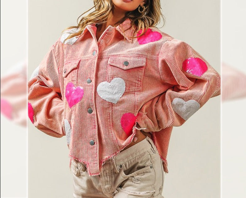 Valentine Heart Sequined Corduroy Jacket