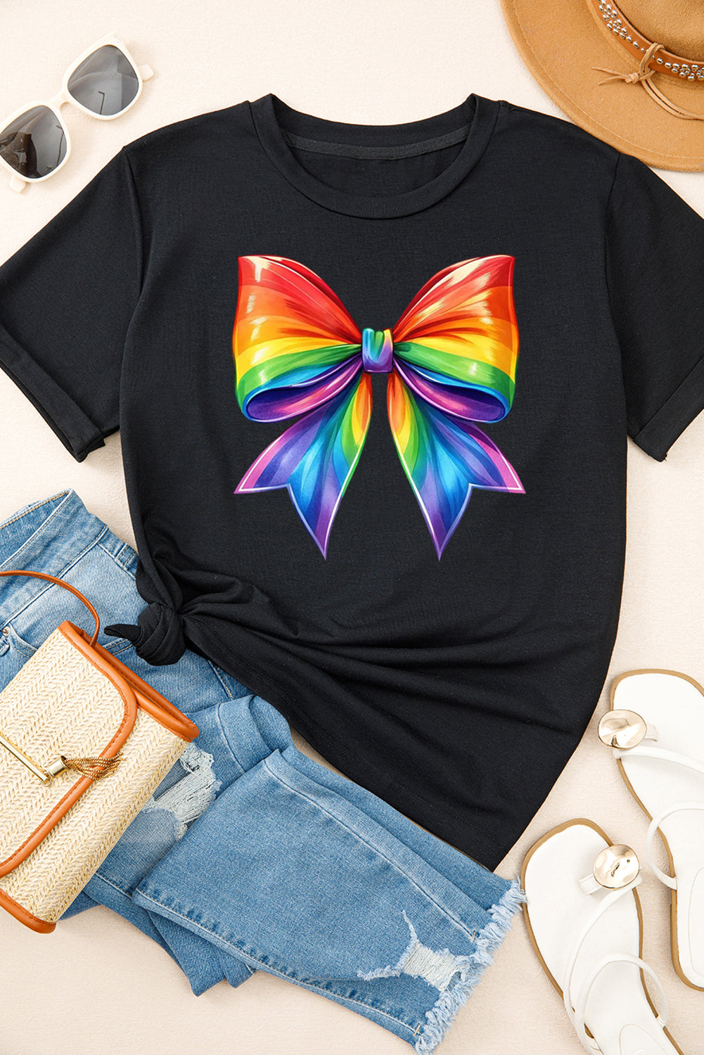 Pride Bow Graphic Round Neck T Shirt