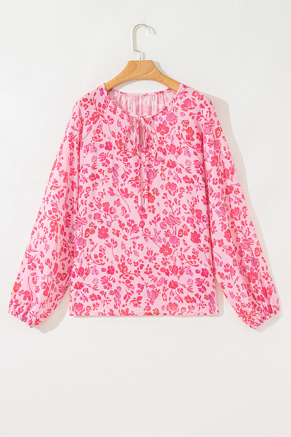 Floral Puff Sleeve Split Neck Lightweight Blouse