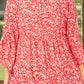 Plus Size Floral Flared Bracelet Sleeve Blouse