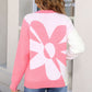 2-tone Contrast Flower Pattern Drop Shoulder Bulk Sweater