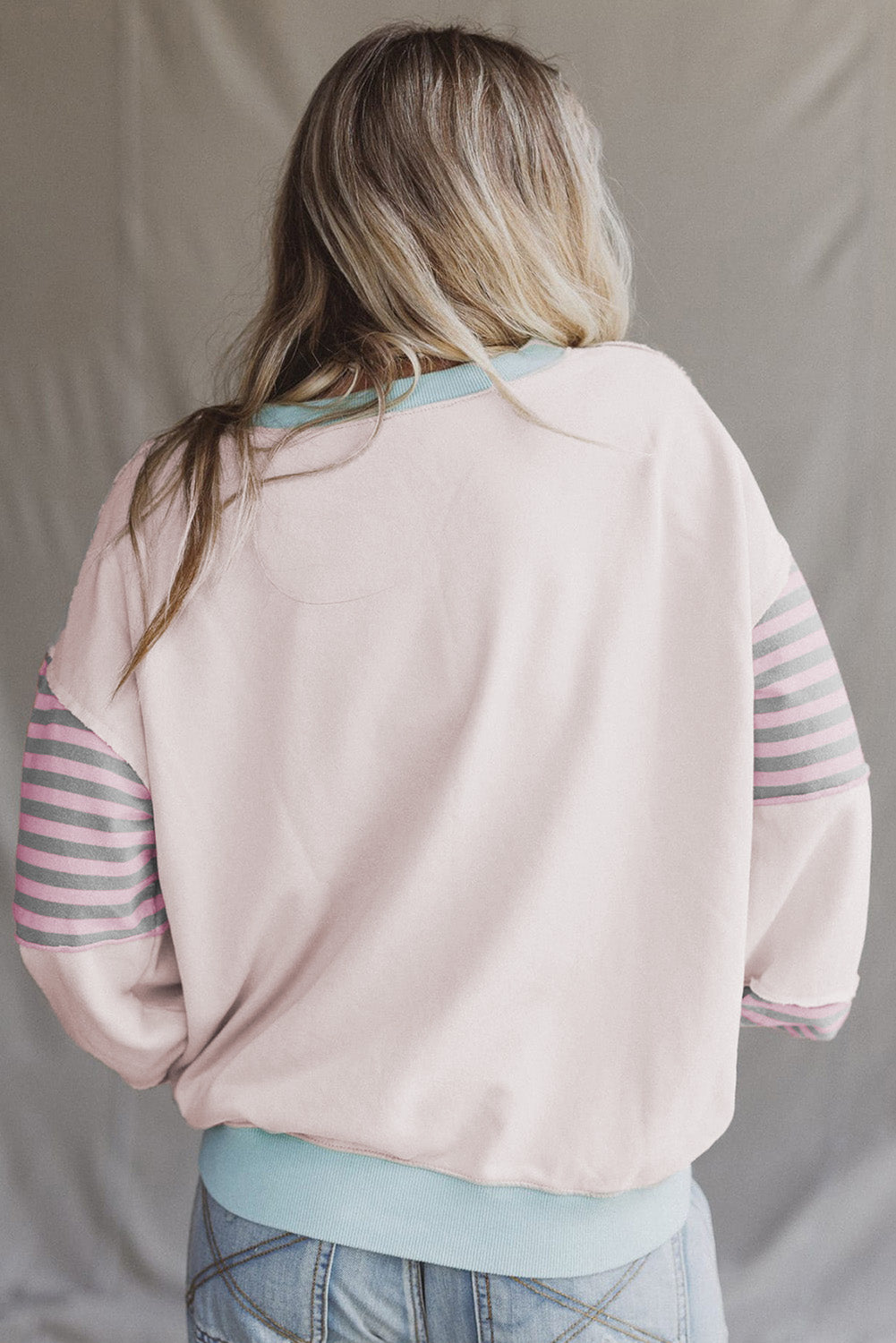 Striped Colorblock Patchwork Drop Shoulder Sweatshirt