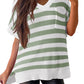 V Neck Short Sleeve Sweater with Side Slits