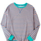 Striped Contrast Ribbed Trim Crossed Stitch Drop Shoulder Sweatshirt