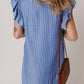 Frilly Split Neck Shirred Ruffle Sleeve Short Shift Dress