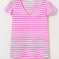 Striped V Neck Ruffle Short Sleeve Top