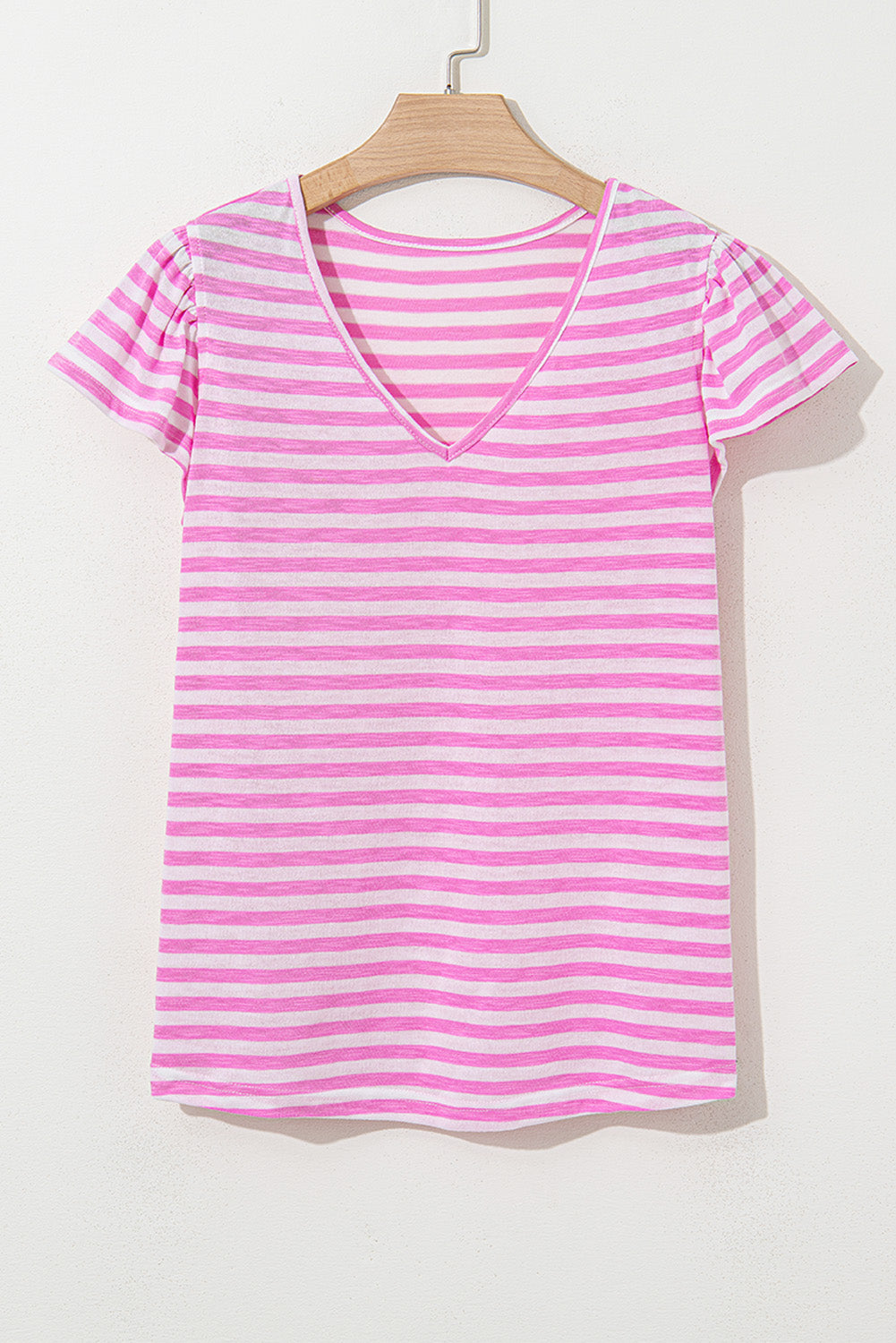 Striped V Neck Ruffle Short Sleeve Top