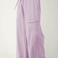 Mineral Wash Exposed Seam Drawstring High Waist Wide Leg Cargo Pants