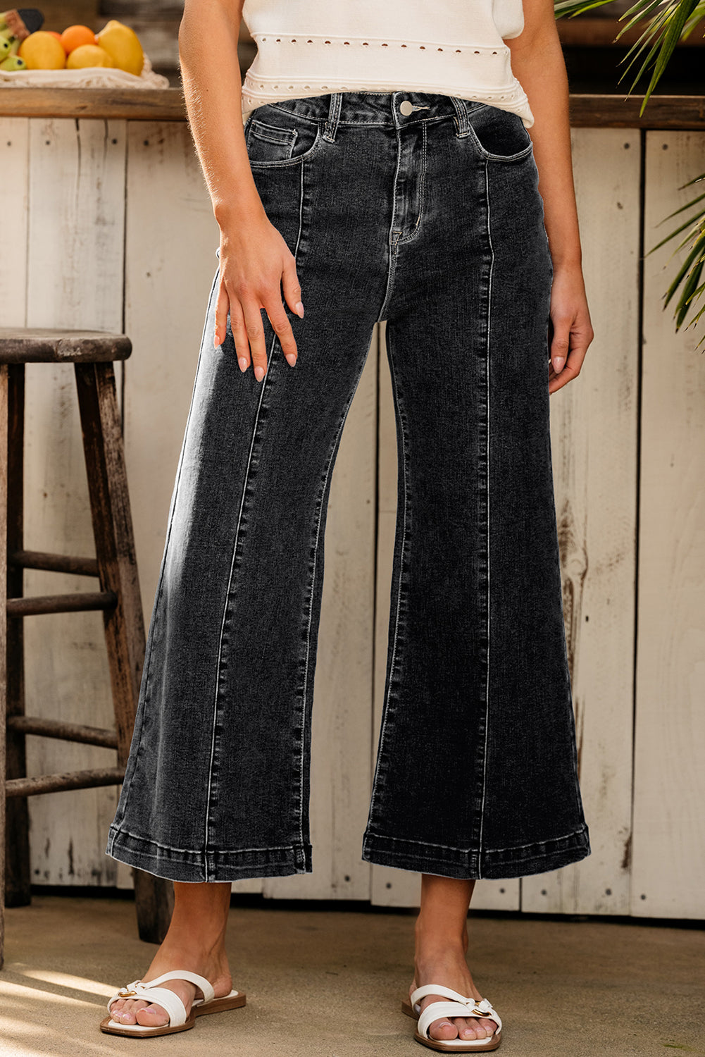 Plain Seam Detail Flared Bottom Ankle Length Jeans