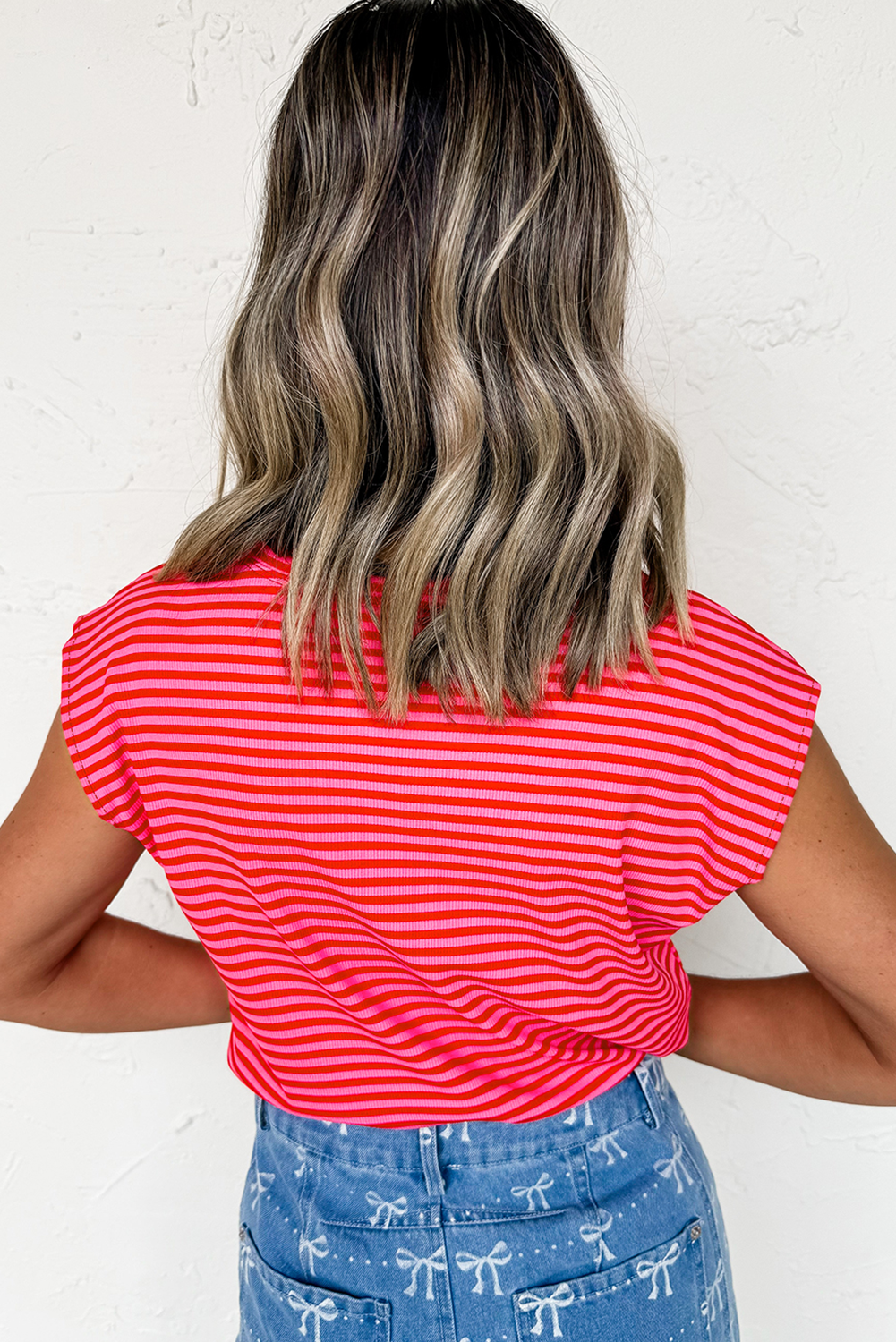 Sequin America Letter Patched Cap Sleeve Top