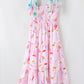 Floral Print Knotted Shoulder Smocked Maxi Dress