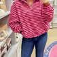 Stripe Quarter Zip Fleece Oversize Sweatshirt