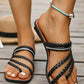 Black Braided Strappy Square Toe PU Flat Slippers
