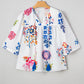 Floral Print Tassel Tie Bracelet Sleeve Flowy Blouse