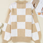 Checkered Pattern Polo Collar Loose Sweater