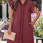 Sandalwood Frilled Detail Button Down Ruffle Short Sleeve Denim Mini Dress