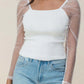 Swiss Dot Mesh Long Sleeve Square Neck Slim Top