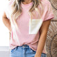 Corded Knit Color Block Pocketed Crew Neck T Shirt