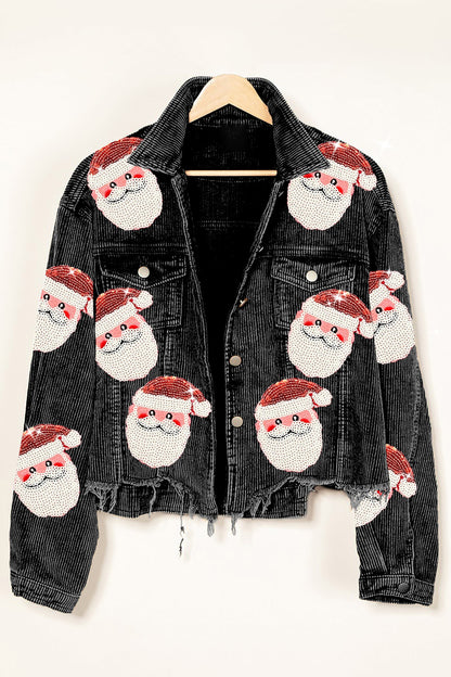 Sequined Santa Christmas Wash Corduroy Jacket