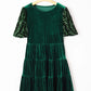Sequin Puff Sleeve High Waist Tiered Velvet Mini Dress