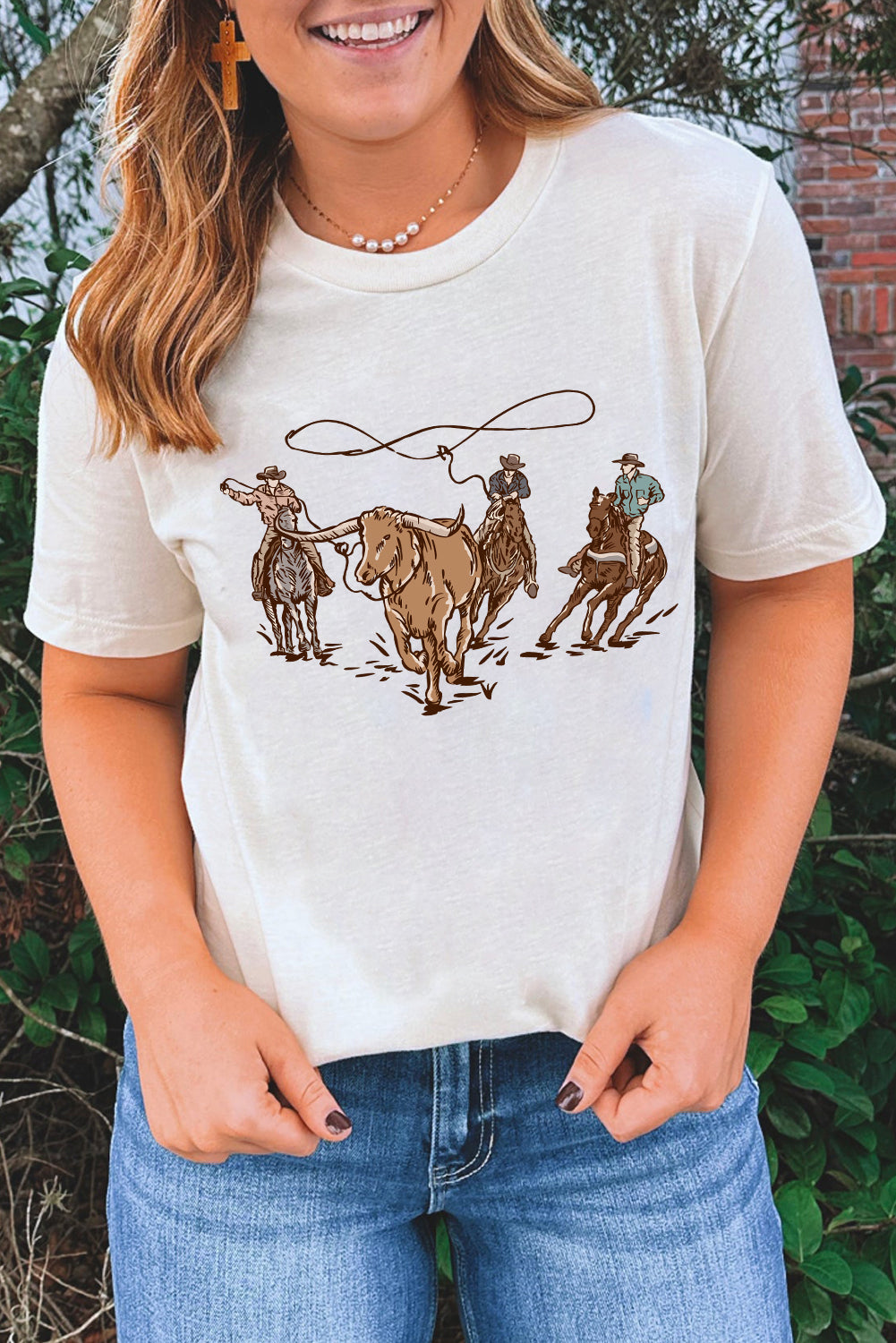 Retro Cowboy Roping Cotton Blend Graphic Tee