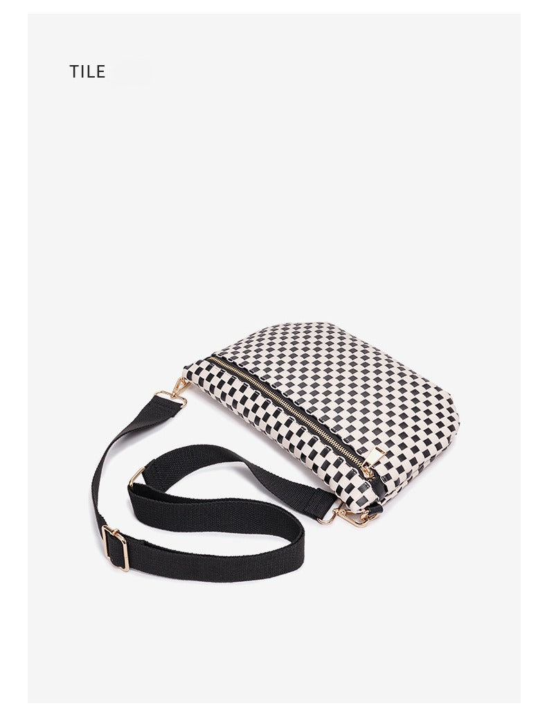 Checkered Woven Crossbody Fanny Pack