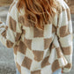 Checked Snap Button Sherpa Jacket