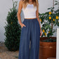 High Waist Pockets Frilled Smocked Wide Leg Jeans