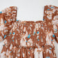 Floral Print Shirred Square Neck High Waist Maxi Dress