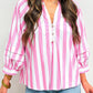 Split Neck Button Decor Front Puff Sleeve Blouse