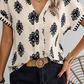 Geometric Print Short Sleeve V Neck Blouse