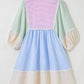 Striped Patchwork Ric Rac Puff Sleeve Collared Mini Dress