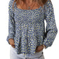 Boho Floral Print Smocked Square Neck Loose Fit Blouse