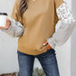 Floral Striped Patchwork Ruffled Sleeve Crew Neck Sweatshirt
