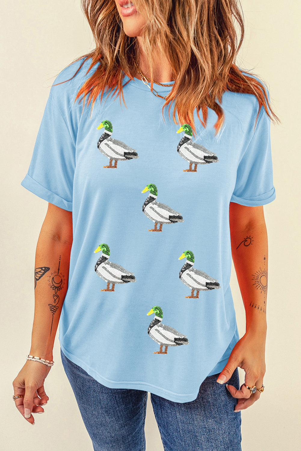 Sequin Mallard Graphic Womens Casual Tee