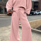 Drop Shoulder Puff Sleeve Crop Pullover Drawstring Wide Leg Pants Set