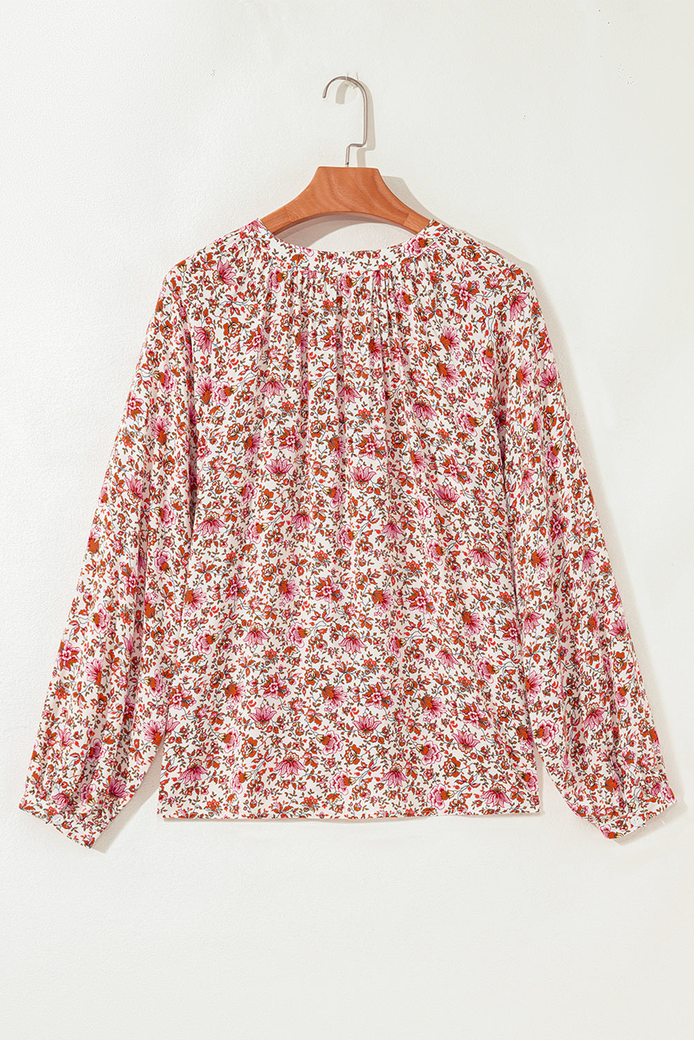 Detail Notched Neck Puff Sleeve Blouse