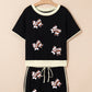 Sequin Rugby Football Bow Patched Colorblock Edge Tee and Skort Set