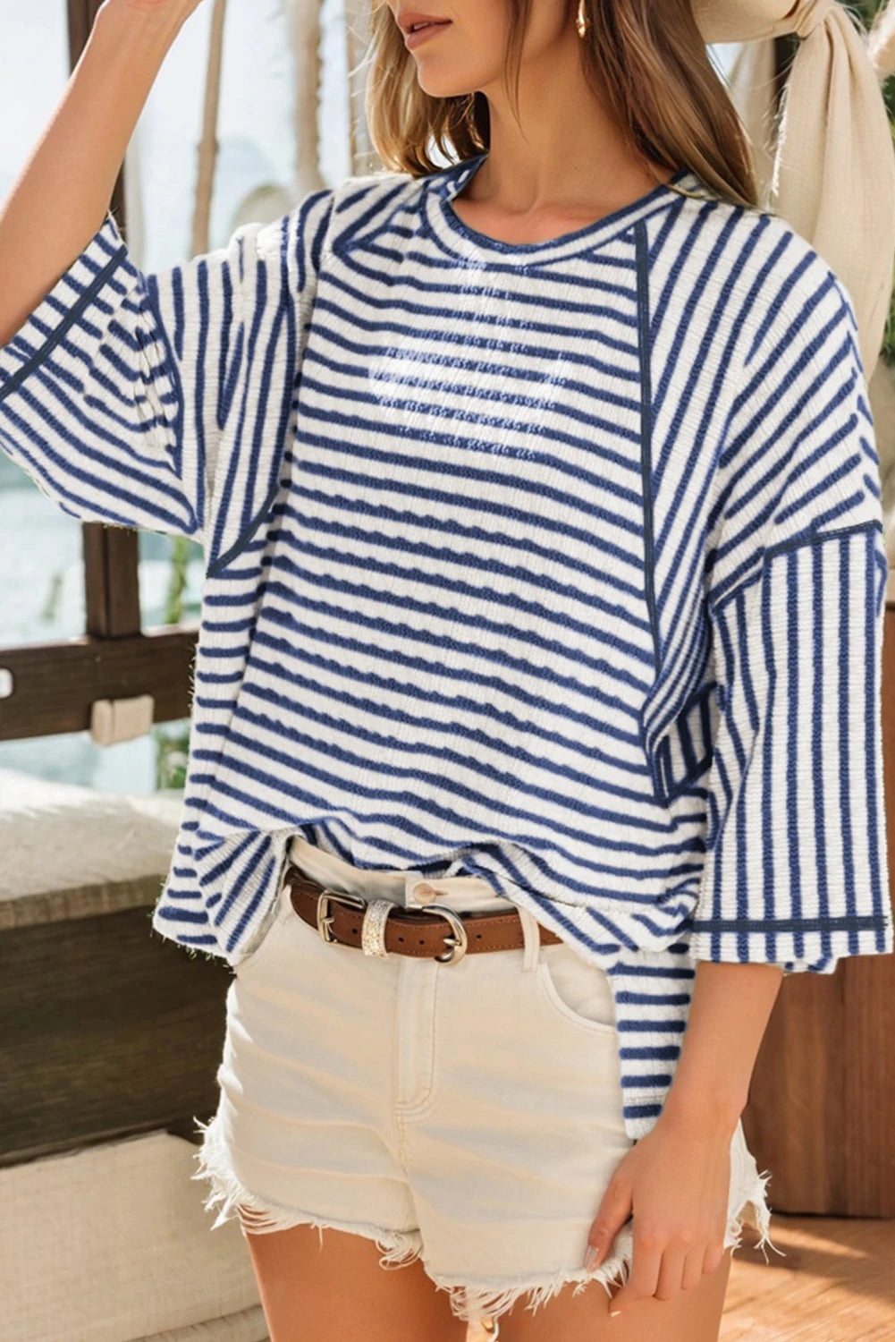 Knit Split Hem Half Sleeve Loose Top