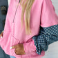 Checkered Patchwork Kangaroo Pocket Half Zipper Hoodie